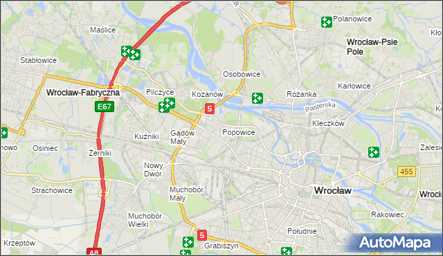 mapa Popowice gmina Wrocław, Popowice gmina Wrocław na mapie Targeo