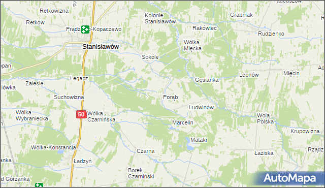 mapa Porąb gmina Stanisławów, Porąb gmina Stanisławów na mapie Targeo