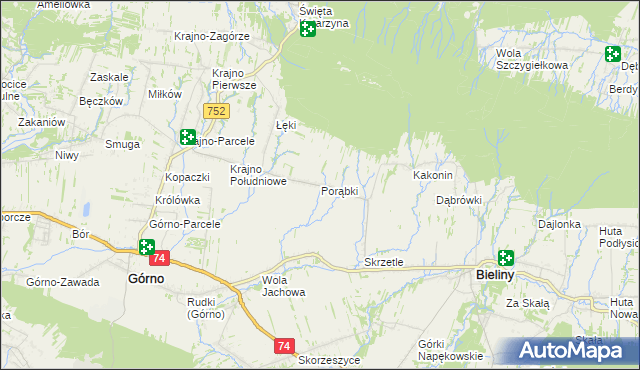 mapa Porąbki gmina Bieliny, Porąbki gmina Bieliny na mapie Targeo