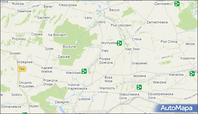 mapa Poręba Dzierżna, Poręba Dzierżna na mapie Targeo