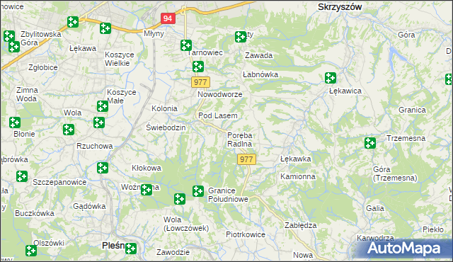 mapa Poręba Radlna, Poręba Radlna na mapie Targeo