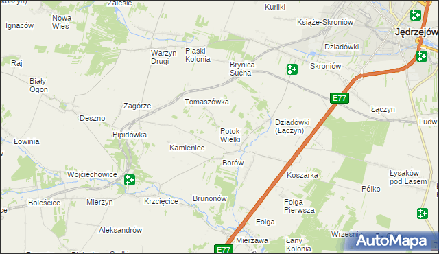 mapa Potok Wielki gmina Jędrzejów, Potok Wielki gmina Jędrzejów na mapie Targeo