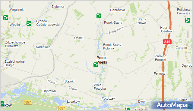 mapa Potok Wielki powiat janowski, Potok Wielki powiat janowski na mapie Targeo