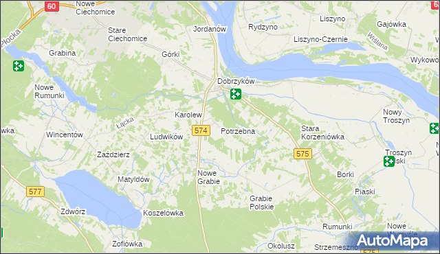 mapa Potrzebna, Potrzebna na mapie Targeo