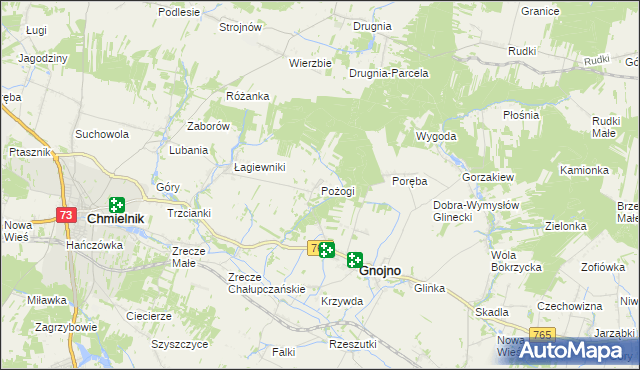 mapa Pożogi gmina Gnojno, Pożogi gmina Gnojno na mapie Targeo