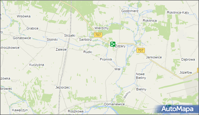 mapa Promnik gmina Nowe Miasto nad Pilicą, Promnik gmina Nowe Miasto nad Pilicą na mapie Targeo