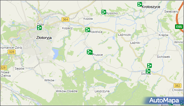 mapa Prusice gmina Złotoryja, Prusice gmina Złotoryja na mapie Targeo