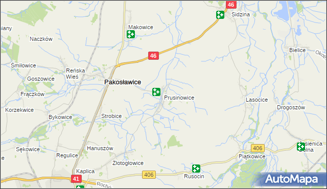 mapa Prusinowice gmina Pakosławice, Prusinowice gmina Pakosławice na mapie Targeo