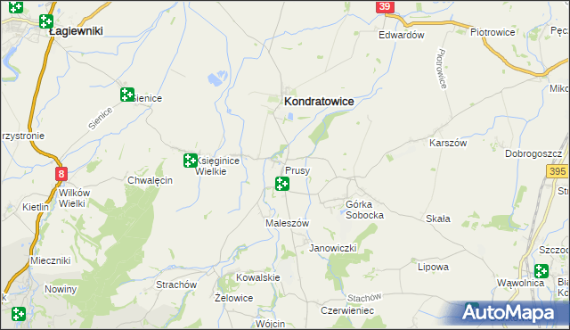 mapa Prusy gmina Kondratowice, Prusy gmina Kondratowice na mapie Targeo