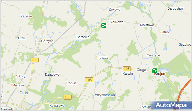 mapa Pruszcz gmina Brojce, Pruszcz gmina Brojce na mapie Targeo