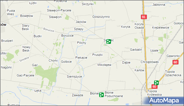 mapa Pruszki gmina Łęczyca, Pruszki gmina Łęczyca na mapie Targeo