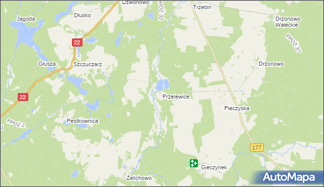 mapa Przelewice gmina Człopa, Przelewice gmina Człopa na mapie Targeo