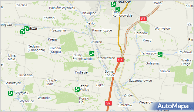 mapa Przesławice gmina Miechów, Przesławice gmina Miechów na mapie Targeo