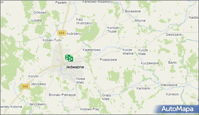 mapa Przestrzele gmina Jedwabne, Przestrzele gmina Jedwabne na mapie Targeo