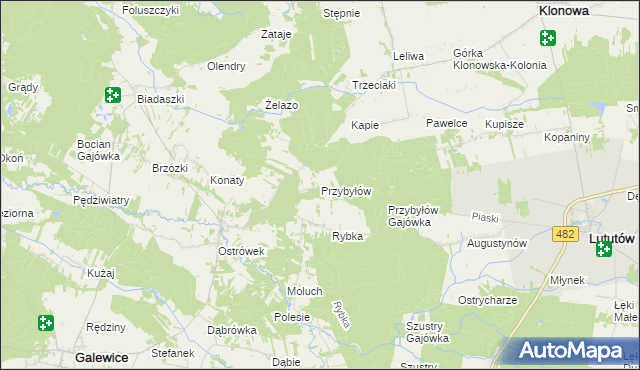 mapa Przybyłów gmina Galewice, Przybyłów gmina Galewice na mapie Targeo