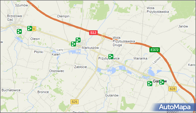 mapa Przybysławice gmina Garbów, Przybysławice gmina Garbów na mapie Targeo