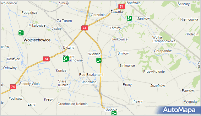 mapa Przybysławice gmina Ożarów, Przybysławice gmina Ożarów na mapie Targeo