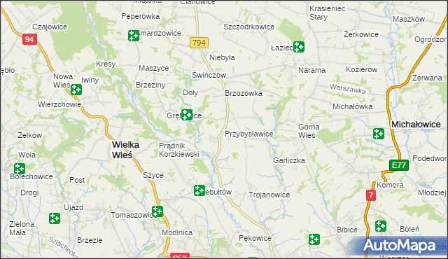 mapa Przybysławice gmina Zielonki, Przybysławice gmina Zielonki na mapie Targeo