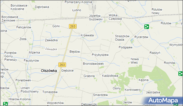 mapa Przybyszew gmina Olszówka, Przybyszew gmina Olszówka na mapie Targeo