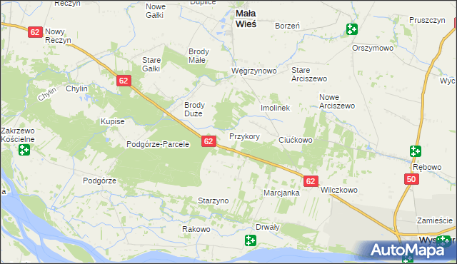 mapa Przykory gmina Mała Wieś, Przykory gmina Mała Wieś na mapie Targeo