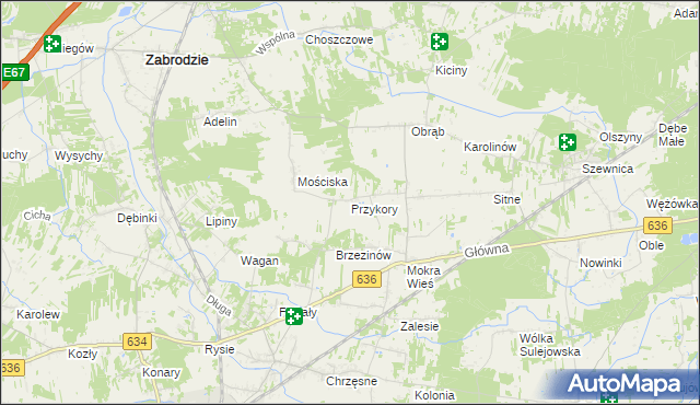 mapa Przykory gmina Zabrodzie, Przykory gmina Zabrodzie na mapie Targeo