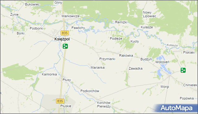 mapa Przymiarki gmina Księżpol, Przymiarki gmina Księżpol na mapie Targeo