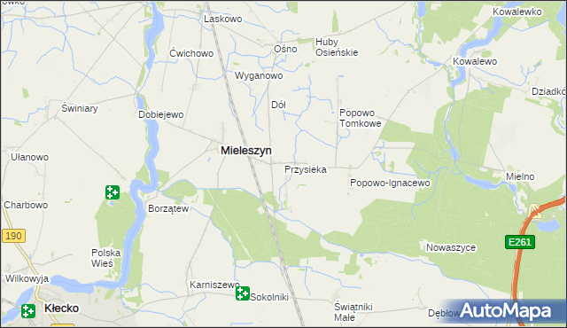 mapa Przysieka gmina Mieleszyn, Przysieka gmina Mieleszyn na mapie Targeo