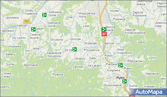 mapa Przysietnica gmina Stary Sącz, Przysietnica gmina Stary Sącz na mapie Targeo