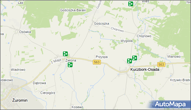 mapa Przyspa gmina Kuczbork-Osada, Przyspa gmina Kuczbork-Osada na mapie Targeo