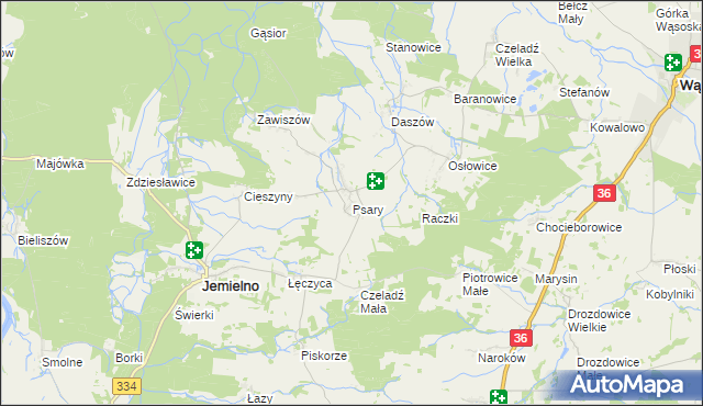 mapa Psary gmina Jemielno, Psary gmina Jemielno na mapie Targeo