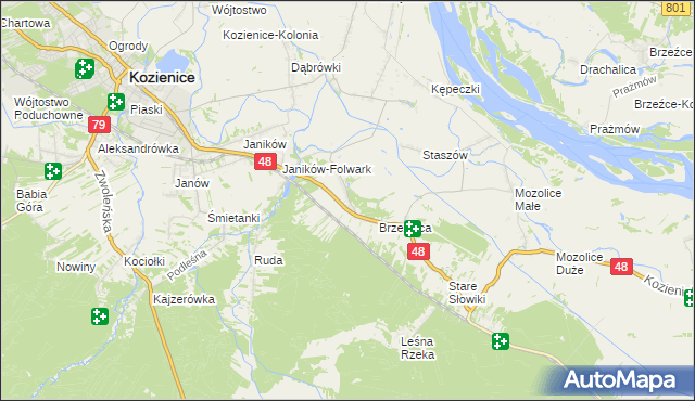 mapa Psary gmina Kozienice, Psary gmina Kozienice na mapie Targeo