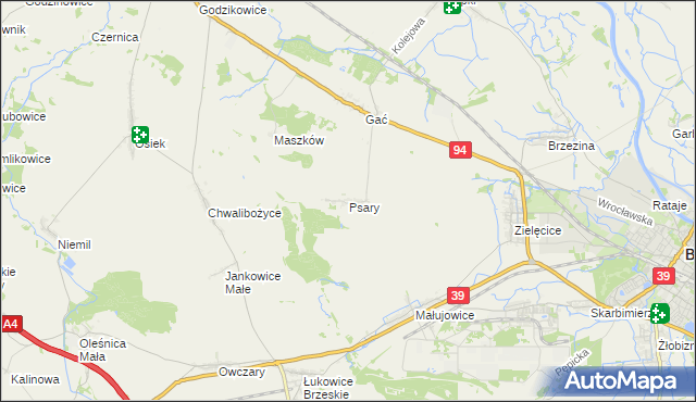 mapa Psary gmina Oława, Psary gmina Oława na mapie Targeo
