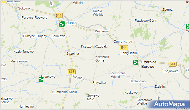 mapa Pszczółki Górne, Pszczółki Górne na mapie Targeo