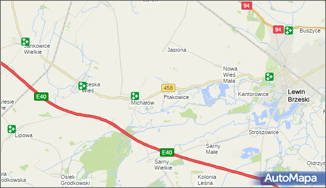 mapa Ptakowice gmina Lewin Brzeski, Ptakowice gmina Lewin Brzeski na mapie Targeo