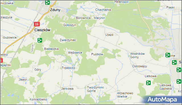 mapa Pustków gmina Cieszków, Pustków gmina Cieszków na mapie Targeo