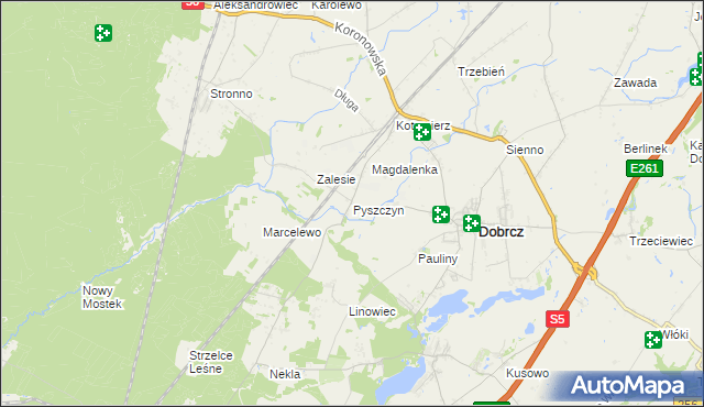 mapa Pyszczyn gmina Dobrcz, Pyszczyn gmina Dobrcz na mapie Targeo