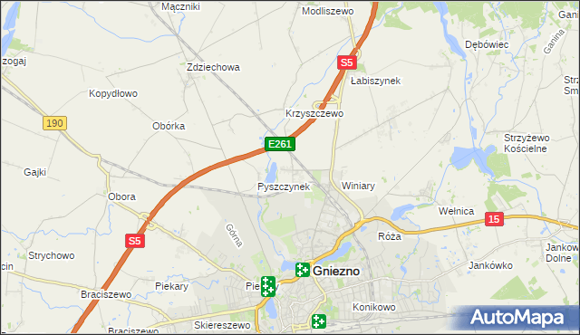 mapa Pyszczyn gmina Gniezno, Pyszczyn gmina Gniezno na mapie Targeo