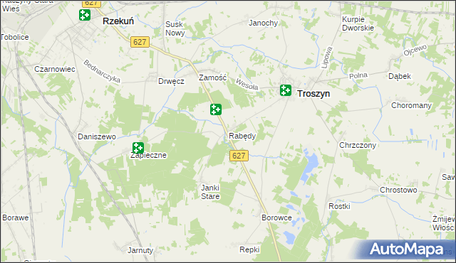 mapa Rabędy gmina Troszyn, Rabędy gmina Troszyn na mapie Targeo