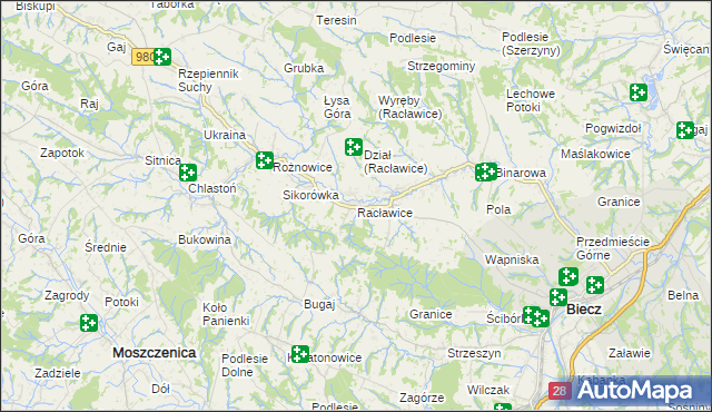 mapa Racławice gmina Biecz, Racławice gmina Biecz na mapie Targeo