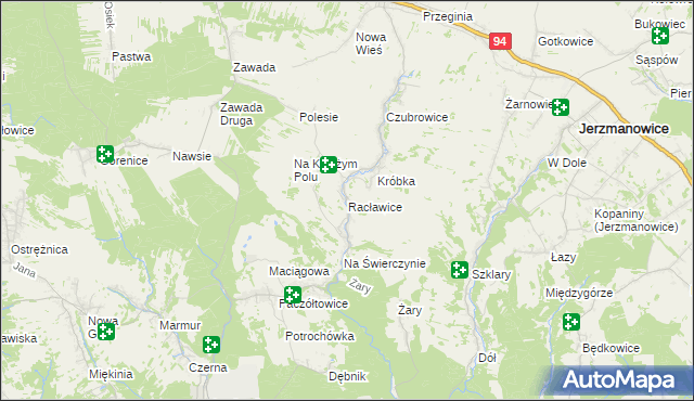 mapa Racławice gmina Jerzmanowice-Przeginia, Racławice gmina Jerzmanowice-Przeginia na mapie Targeo