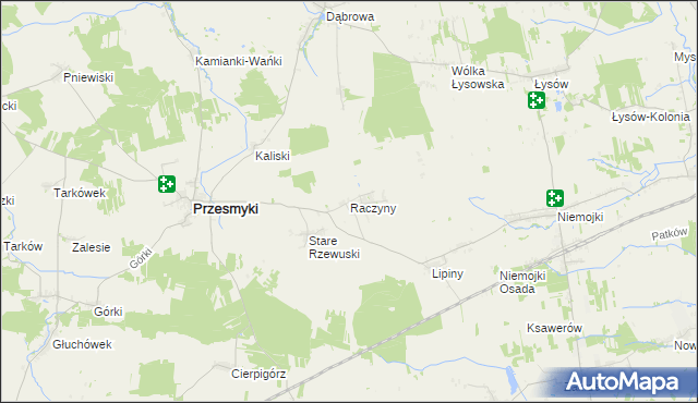 mapa Raczyny gmina Przesmyki, Raczyny gmina Przesmyki na mapie Targeo