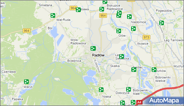 mapa Radłów powiat tarnowski, Radłów powiat tarnowski na mapie Targeo