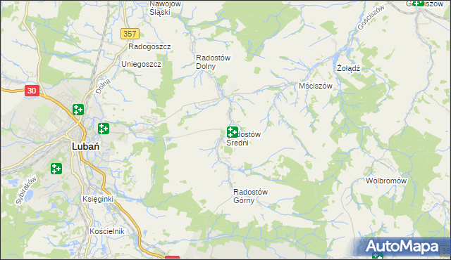 mapa Radostów Średni, Radostów Średni na mapie Targeo