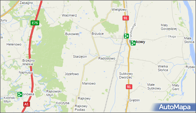 mapa Radostowo gmina Subkowy, Radostowo gmina Subkowy na mapie Targeo