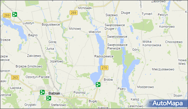 mapa Radoszewice gmina Babiak, Radoszewice gmina Babiak na mapie Targeo