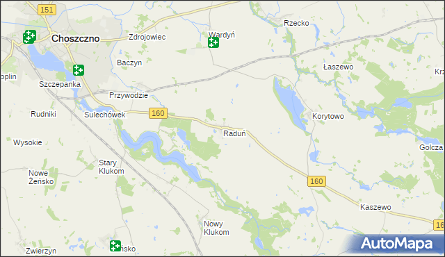 mapa Raduń gmina Choszczno, Raduń gmina Choszczno na mapie Targeo