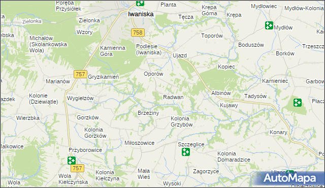 mapa Radwan gmina Iwaniska, Radwan gmina Iwaniska na mapie Targeo