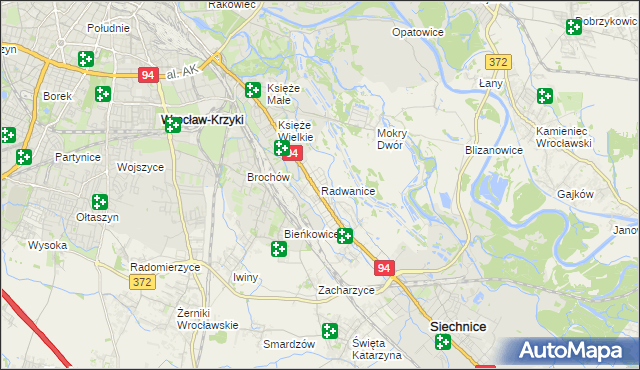 mapa Radwanice gmina Siechnice, Radwanice gmina Siechnice na mapie Targeo