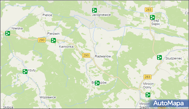 mapa Radwanów gmina Kożuchów, Radwanów gmina Kożuchów na mapie Targeo