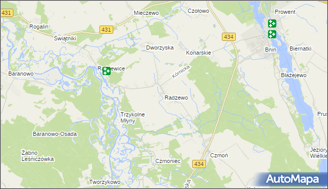 mapa Radzewo gmina Kórnik, Radzewo gmina Kórnik na mapie Targeo